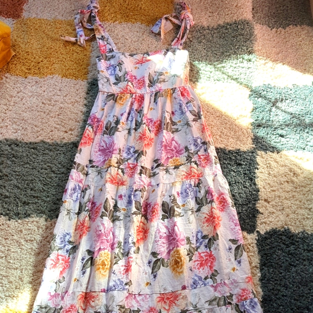 Anthropologie House of Harlow 1960 Linen Blend Tie Straps Floral Maxi Dress